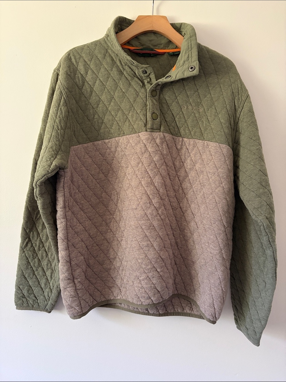 Orvis Men's Quilted Two-Tone Pullover Jacket - Olive & Taupe Size Medium